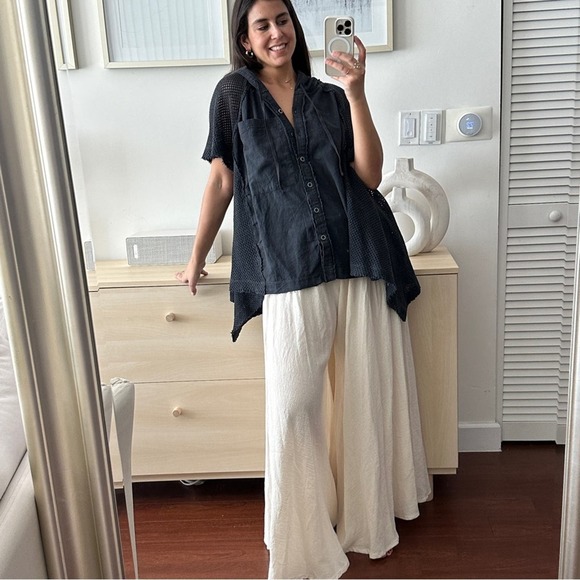 NEW Free People Tunic Womens Medium 100% Cotton Lagenlook Hooded Mesh Top Blouse - Picture 4 of 11